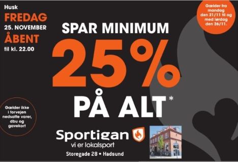 Sportigan i Hadsund har minimum 25 procent på næsten alt