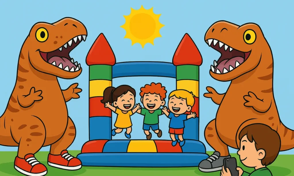 Dino-duoen hitter i Hadsund – De to T-rexer er blevet så populære, at de nu er inviteret til Sommerfest