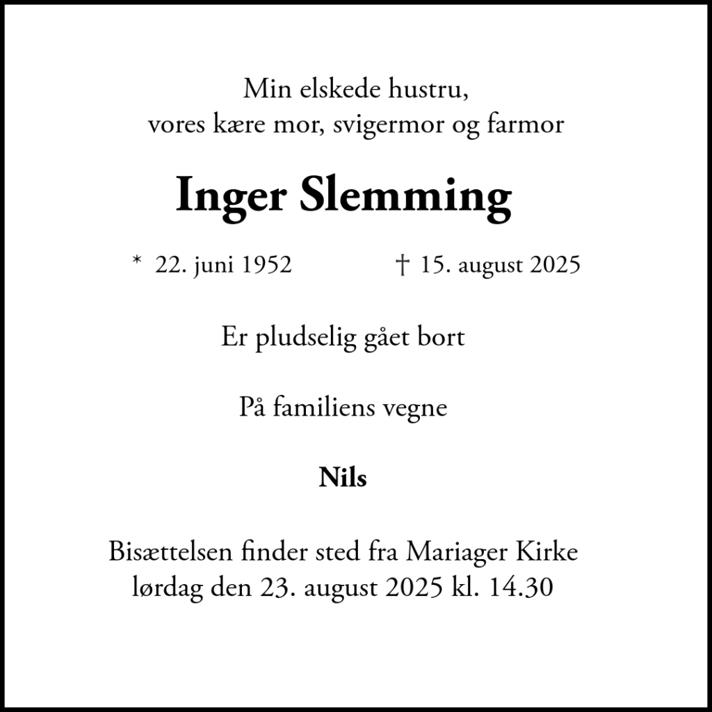 Skabelon doedsannoncer 10 Inger Slemming