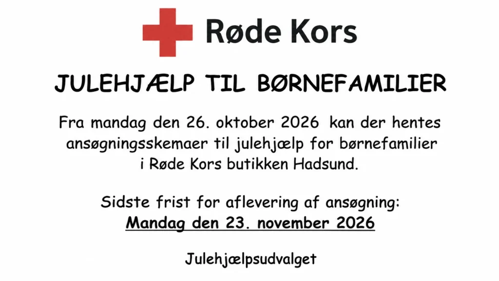 Røde Kors i Hadsund åbner for julehjælp: Børnefamilier kan nu søge støtte til julen